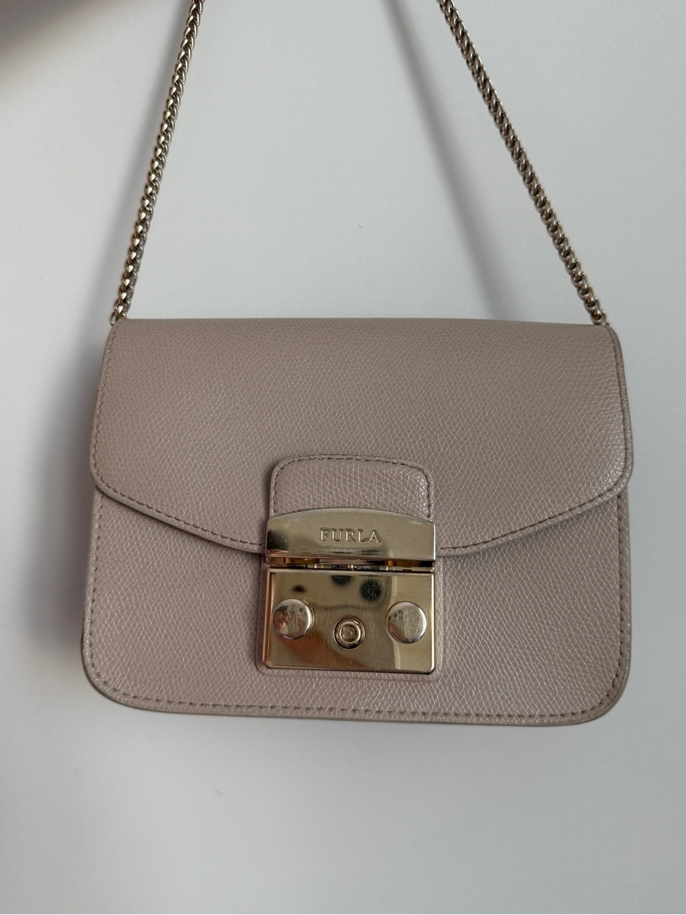Furla Metromolis Beige Crossbody Bag with Gold Hardware